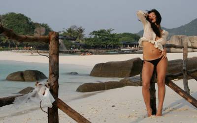 Девушка, отдых, пляж, загрождения